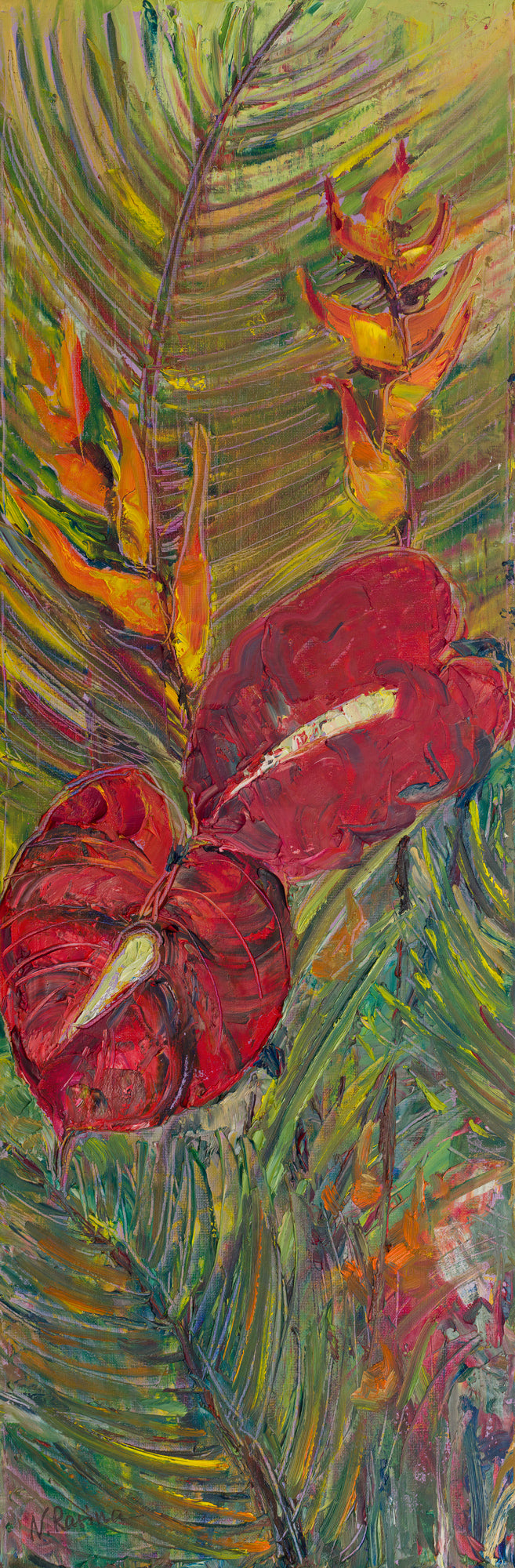 Sunlit Petal Dance - Tropical Flowers  - Hawaiian  Original  Oil Painting on Canvas