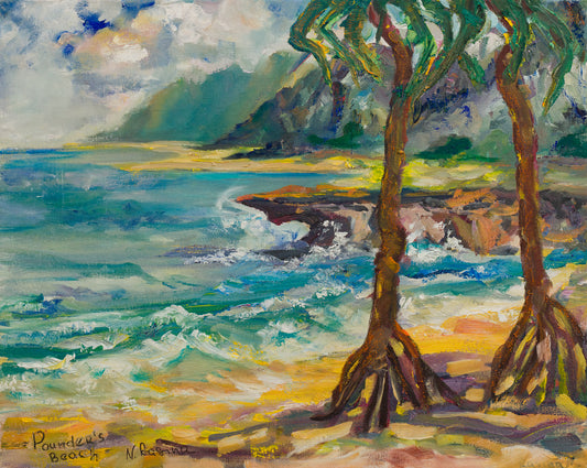 Pounders Beach  - Oil painting original -  Hawaiian landscape tropical wall art décor