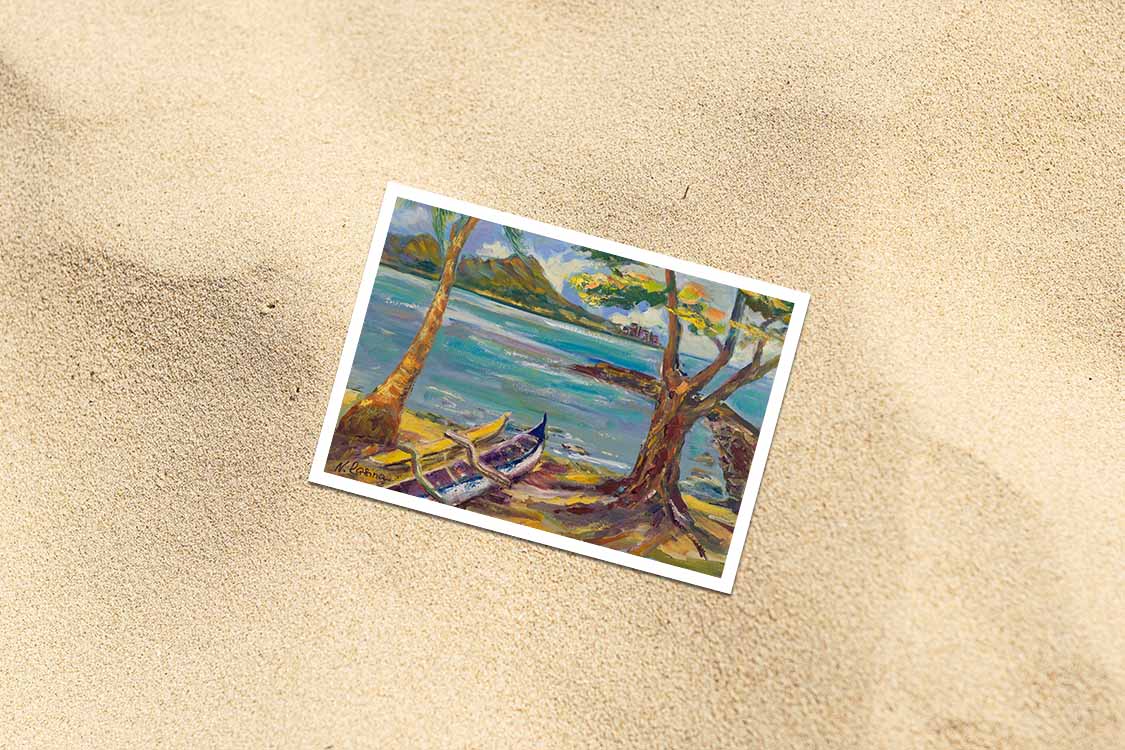 Diamond Head Volcano from Kahanamoku Beach - Postcard 4" x 6" - Honolulu - Oahu - Hawaii