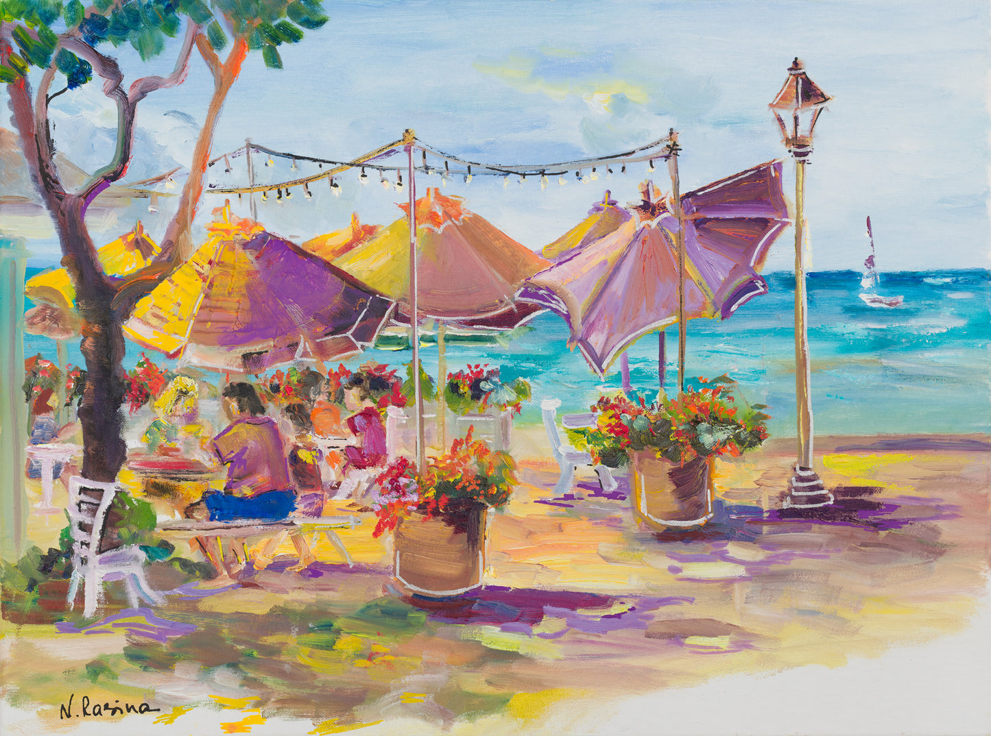 Hawaiian Café - Original Oil Painting -  Impressionist Art