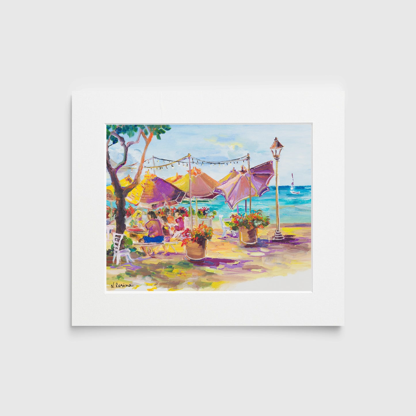 Umbrellas At Barefoot Beach Cafe - Print 8.5" x 11.0" - Honolulu Waikiki - Oahu - Hawaii