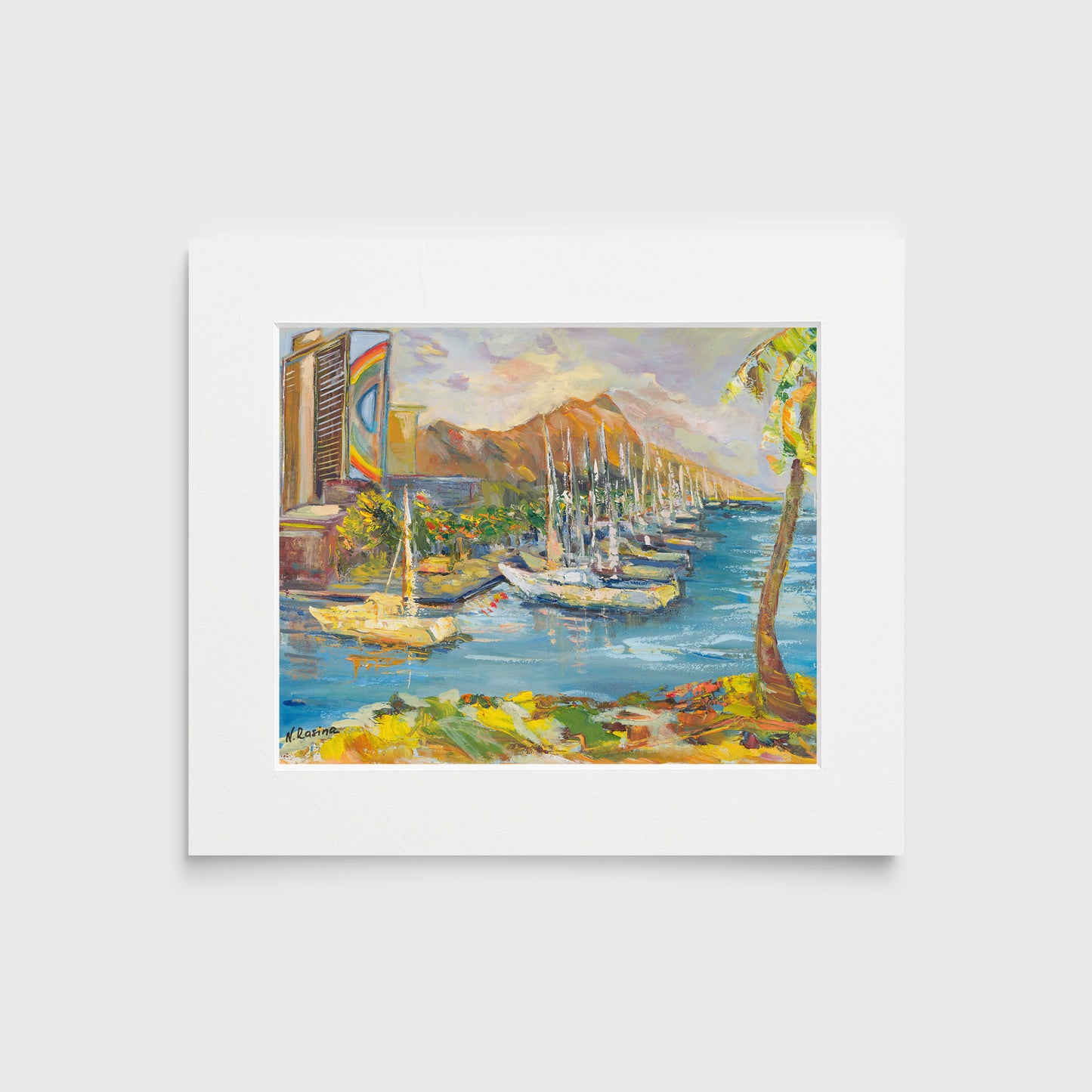 Waikiki & Diamond Head Volcano from Ala Wai Boat Harbor  - Print 8.5" x 11.0" - Honolulu - Oahu - Hawaii