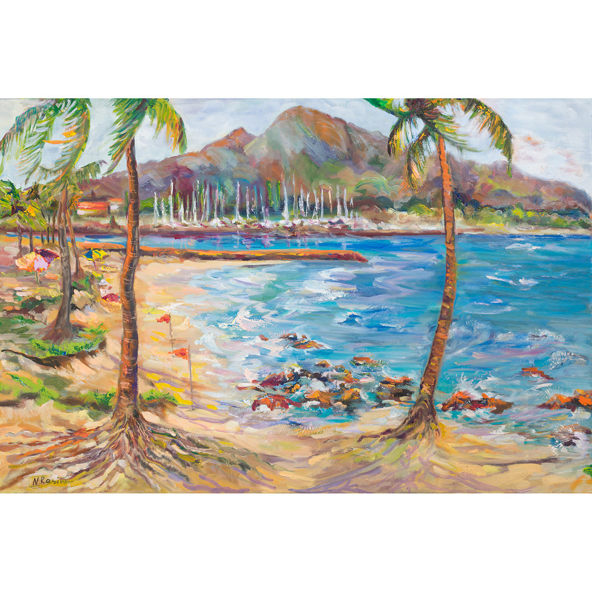 Haleiwa Beach Park view on Harbor & Alii Beach - Oil Painting 36" x 24" - North Shore - Oahu - Hawaii