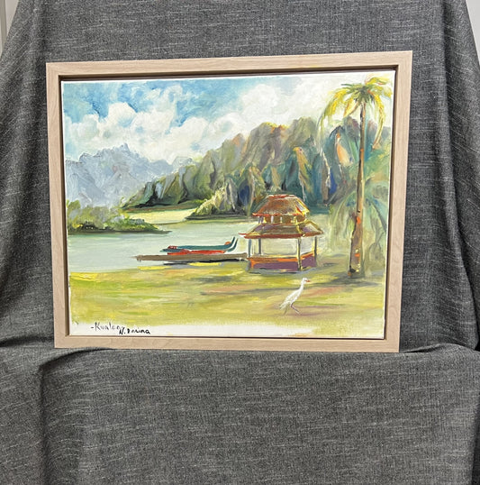 Hawaiian landscape Oil painting original tropical wall art décor seascape on canvas blue ocean navy waves gifts work colorful gallery