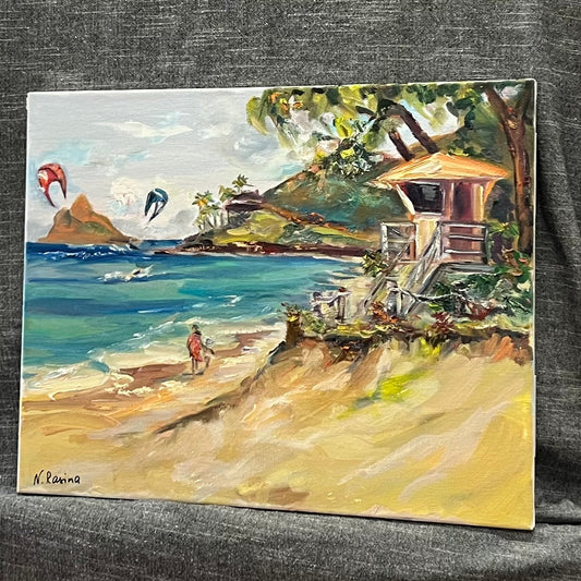 Hawaiian landscape Oil painting original tropical wall art décor seascape on canvas blue ocean navy waves gifts work colorful gallery