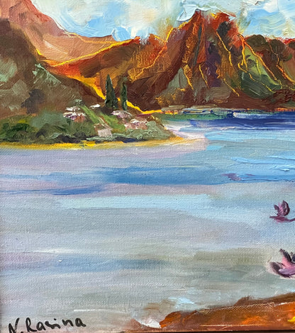 Pu'ukauai Mountain & He'eia Kea Boat Harbor - Oil Painting 14" x 11" - Kaneohe - Oahu - Hawaii