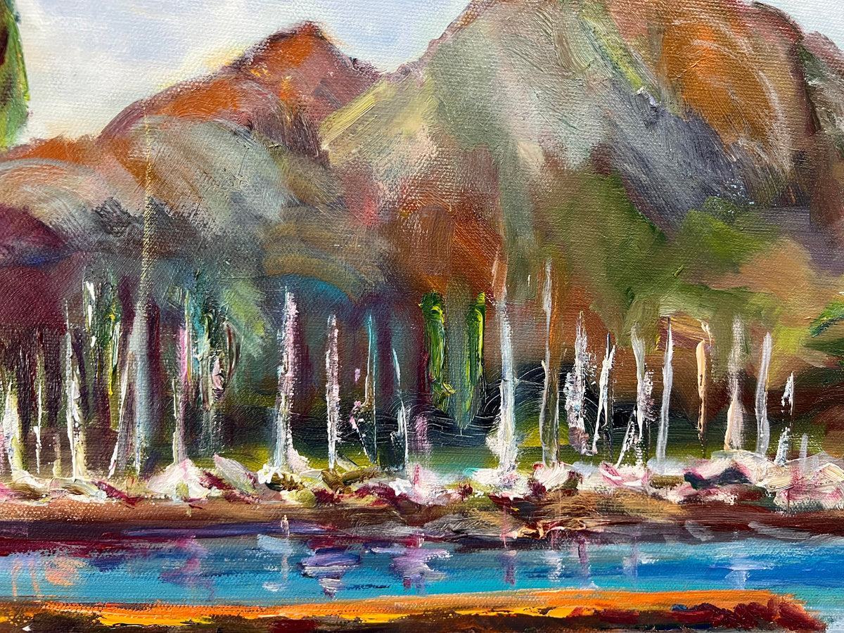 Haleiwa Beach Park view on Harbor & Alii Beach - Oil Painting 36" x 24" - North Shore - Oahu - Hawaii