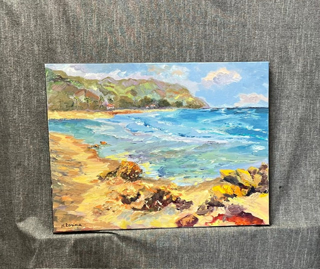 Azure Embrace - Oil Original Painting -  Hawaiian Coastal Cliffs - Wall art décor