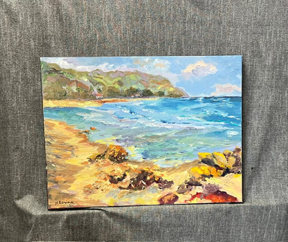 Azure Embrace - Oil Original Painting -  Hawaiian Coastal Cliffs - Wall art décor
