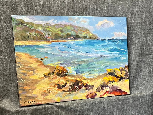 Azure Embrace - Oil Original Painting -  Hawaiian Coastal Cliffs - Wall art décor