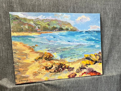 Azure Embrace - Oil Original Painting -  Hawaiian Coastal Cliffs - Wall art décor