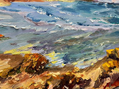 Azure Embrace - Oil Original Painting -  Hawaiian Coastal Cliffs - Wall art décor