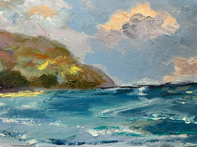 Azure Embrace - Oil Original Painting -  Hawaiian Coastal Cliffs - Wall art décor