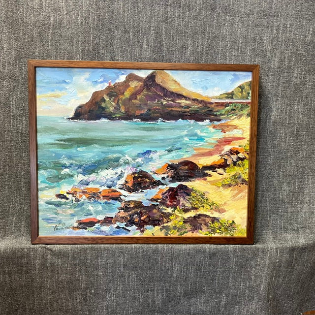 Makapuu Lighthouse & Cliff from the Beach Park - Oil Painting 20" x 16" - Honolulu Windward - Oahu - Hawaii