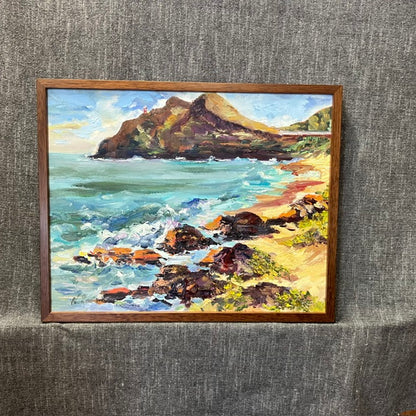 Makapuu Lighthouse & Cliff from the Beach Park - Oil Painting 20" x 16" - Honolulu Windward - Oahu - Hawaii