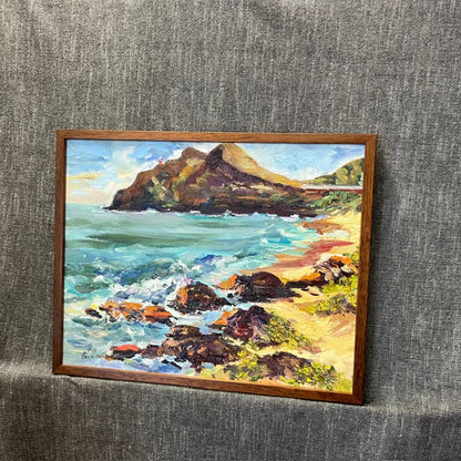 Makapuu Lighthouse & Cliff from the Beach Park - Oil Painting 20" x 16" - Honolulu Windward - Oahu - Hawaii