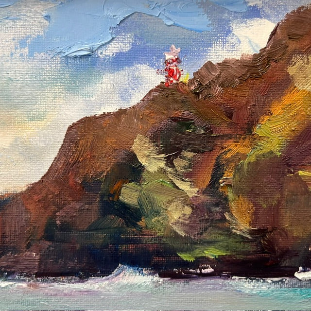 Makapuu Lighthouse & Cliff from the Beach Park - Oil Painting 20" x 16" - Honolulu Windward - Oahu - Hawaii