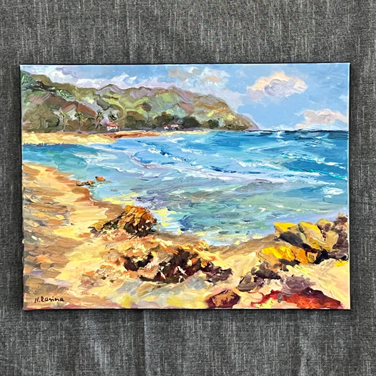 Azure Embrace - Oil Original Painting -  Hawaiian Coastal Cliffs - Wall art décor