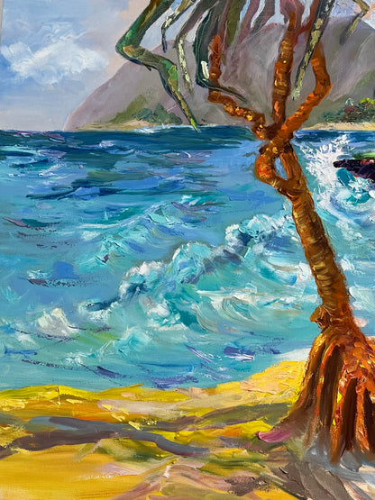 Running Trees - Big canvas oil painting original  - Hawaiian landscape