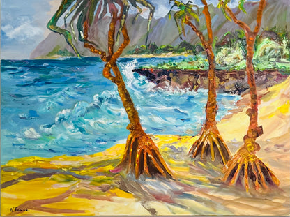Running Trees - Big canvas oil painting original  - Hawaiian landscape
