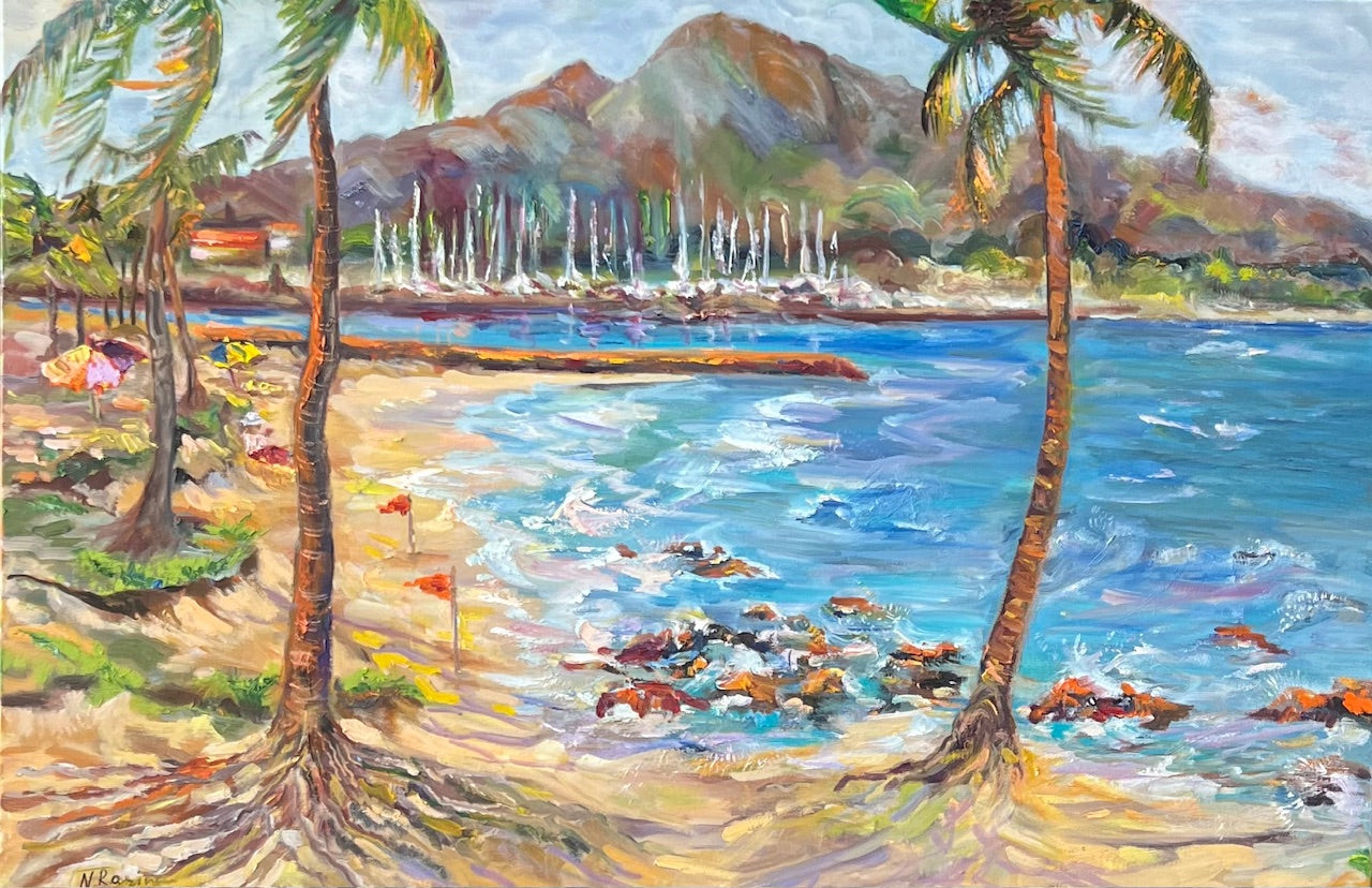 Haleʻiwa Beach - Oil painting original on big canvas - Tropical wall art