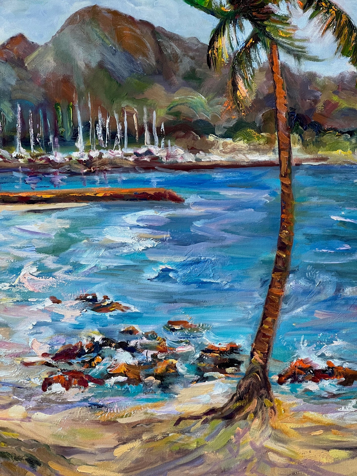 Haleʻiwa Beach - Oil painting original on big canvas - Tropical wall art