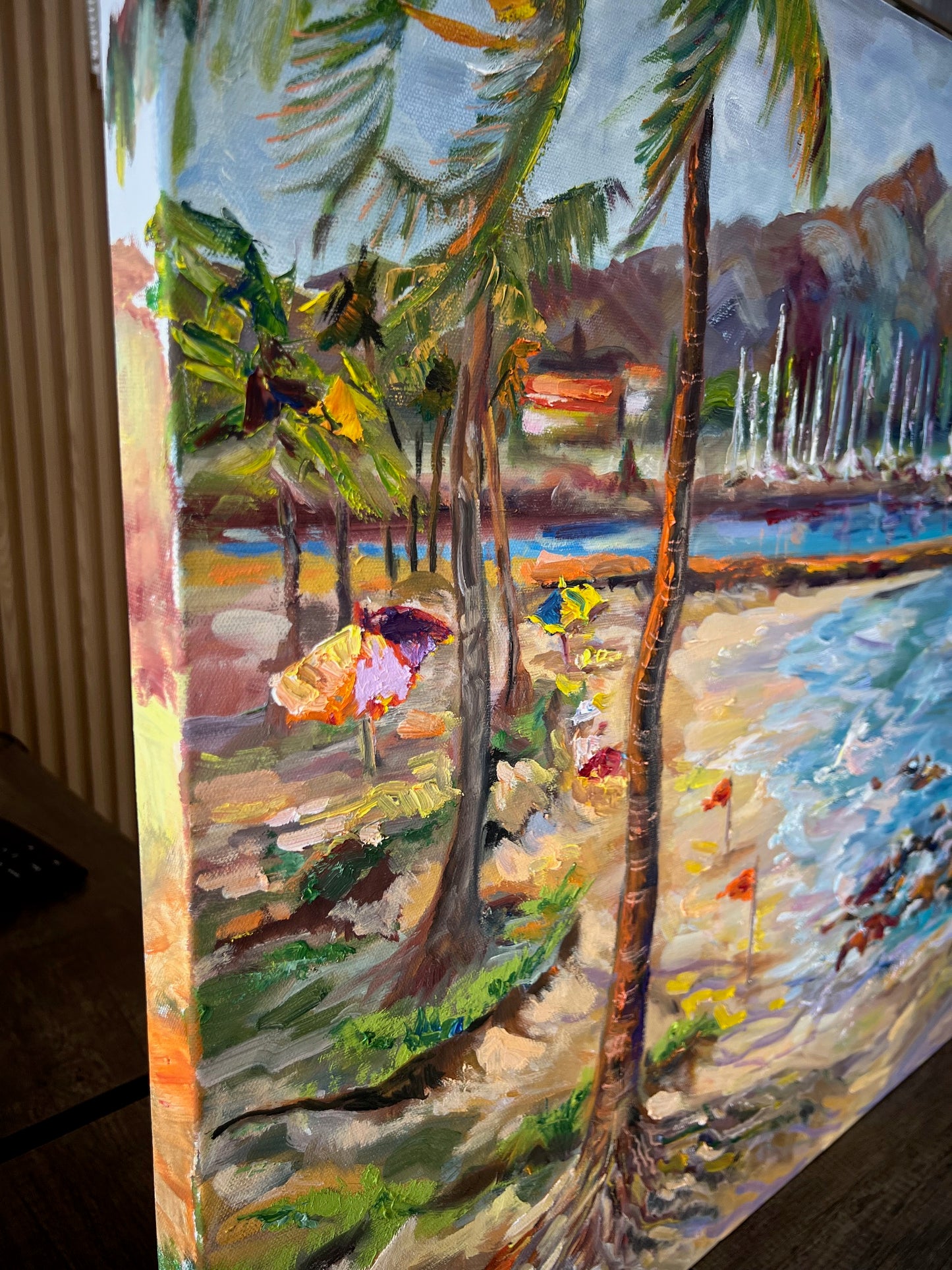 Haleʻiwa Beach - Oil painting original on big canvas - Tropical wall art