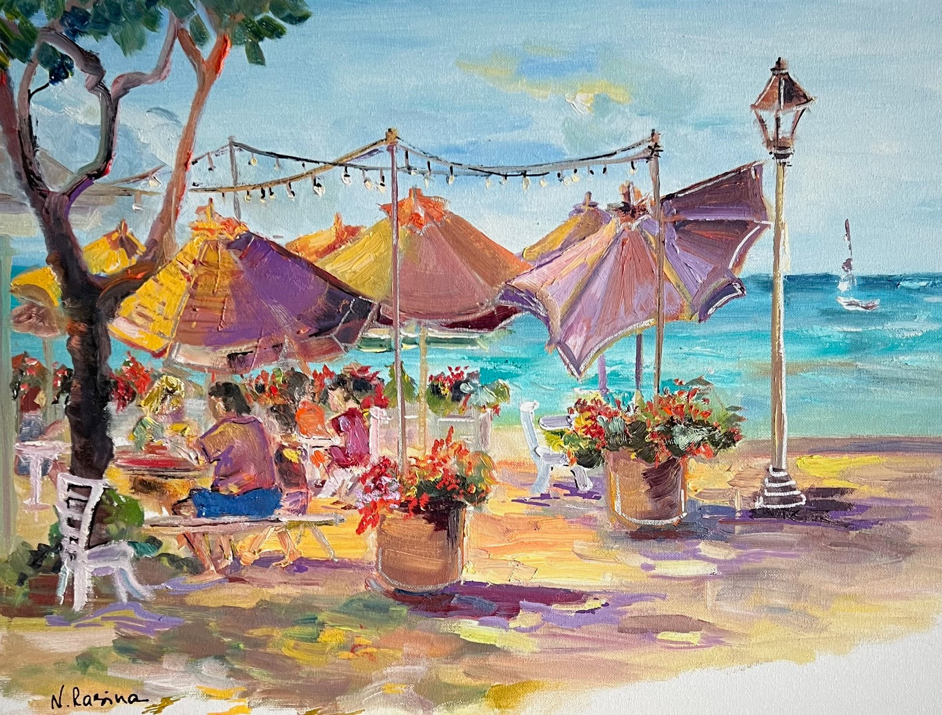 Hawaiian Café - Original Oil Painting -  Impressionist Art