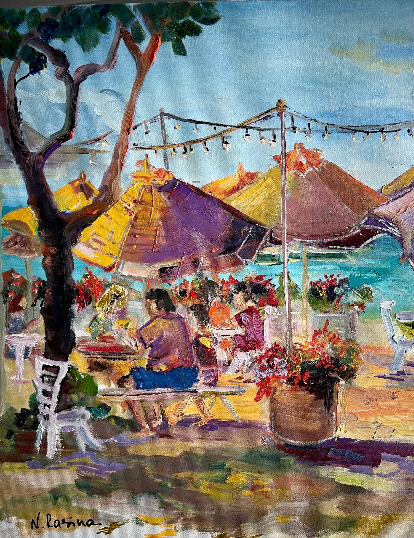 Hawaiian Café - Original Oil Painting -  Impressionist Art